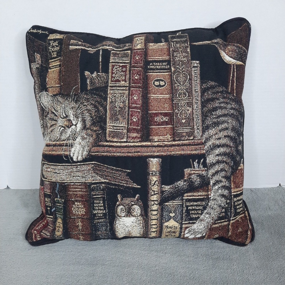 Frederick the Literate Charles Wysocki Tapestry Throw Pillow Library Cat Vintage
